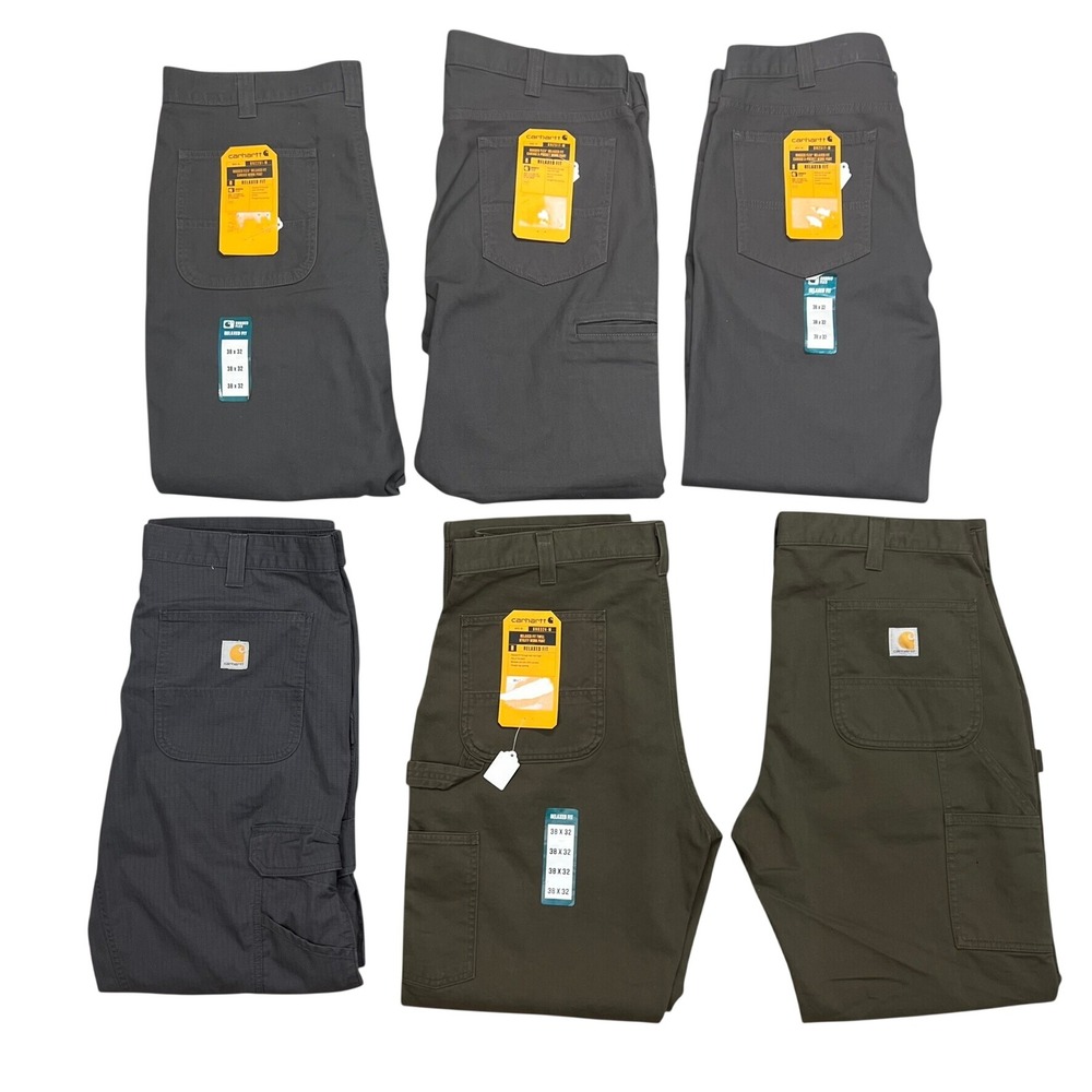 Carhartt Mens Relaxed Fit Work Pants 38x32 Canvas Twill Cargo Lot of 6 NEW